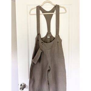 Sarah Pacini Linen Jumpsuit Overalls Taupe Wide Leg Cropped Italy Size 1